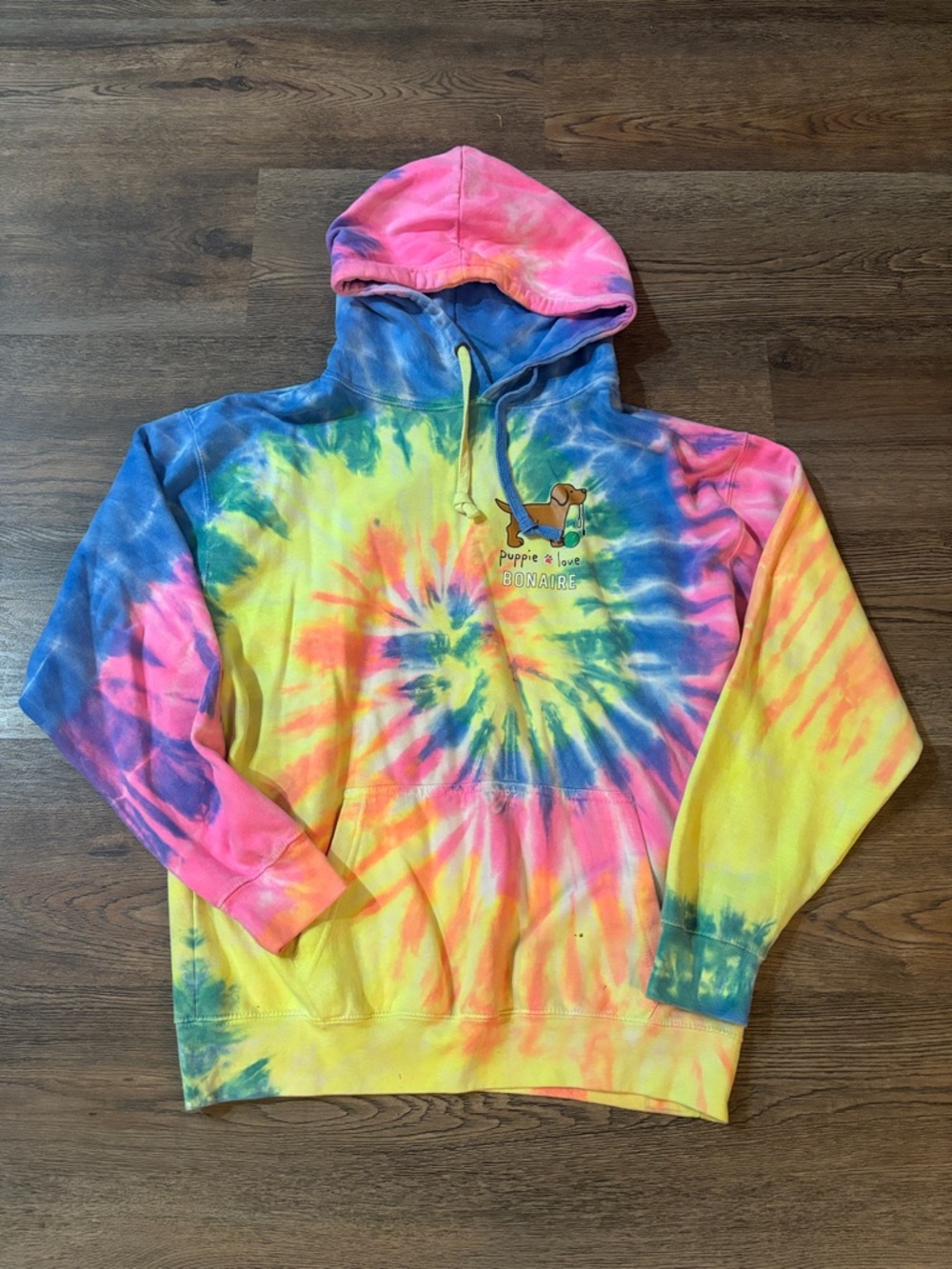 Esy Surf Co Bonaire Tie-Dye Pullover Hoodie with Puppy Graphic size XL